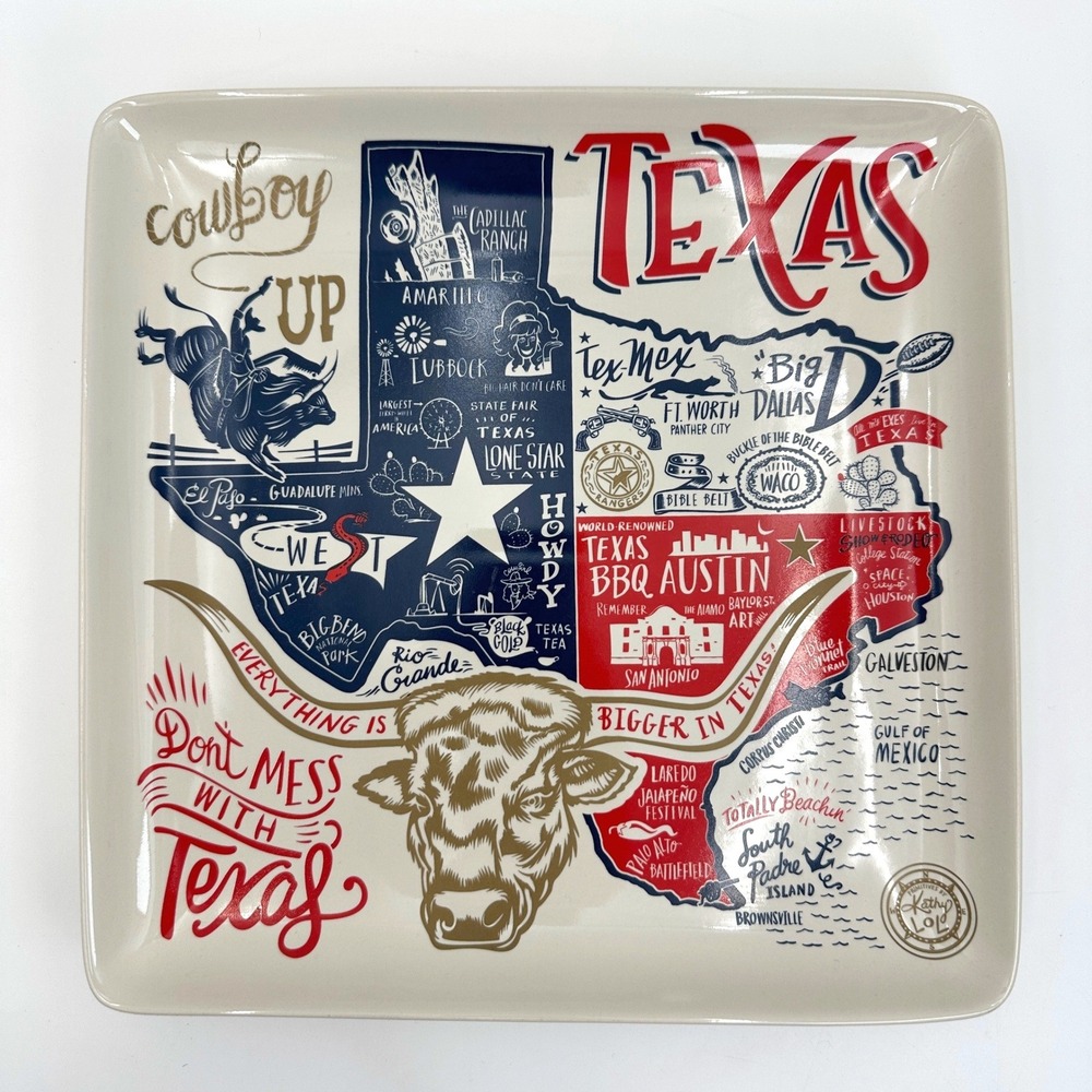 Primitives By Kathy Texas Ceramic Serving Tray 10" Square Platter Longhorn State